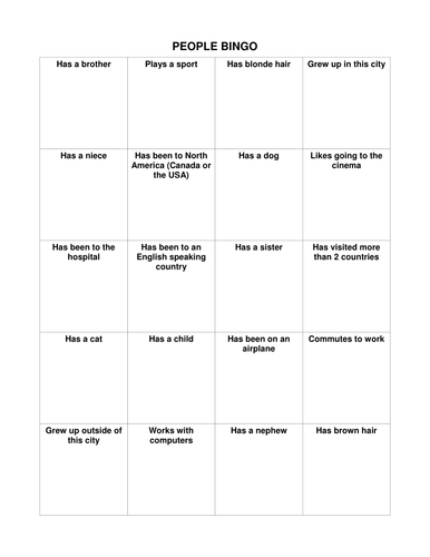 Adult ESL - People BINGO