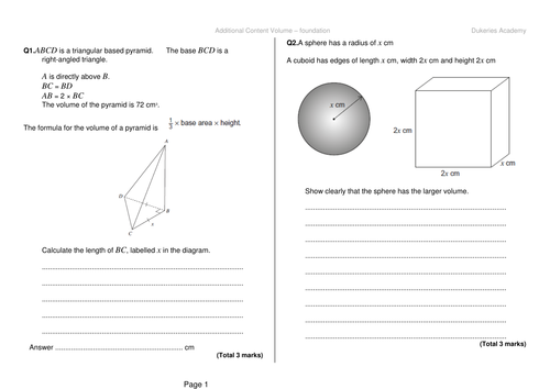 Additional content volume exam questions - foundation