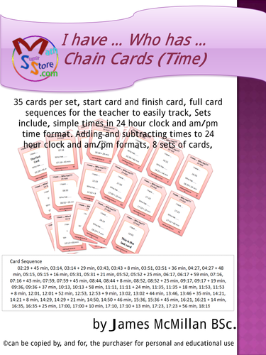 I have … Who has … Chain Cards (Time)