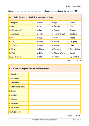 French baseline test year 7