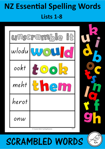 New Zealand Essential Spelling Words - 'Unscramble it' mats