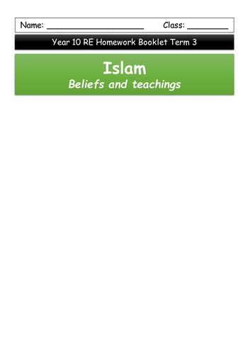 Islam: Beliefs and Teachings homework booklet