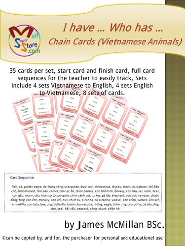 I have … Who has …  Chain Cards (Vietnamese Animals)
