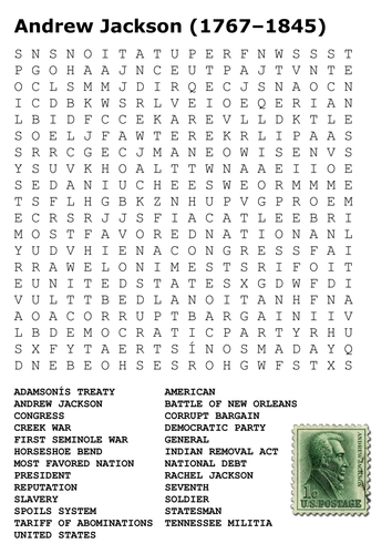 Andrew Jackson Word Search Teaching Resources