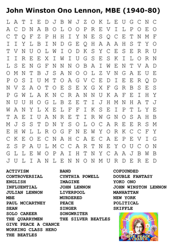 John Lennon Word Search