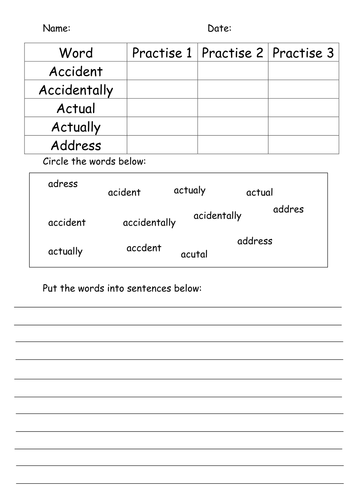Year 3/4 common exception words