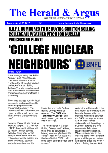 Nuclear College newspaper template (Pressure groups/ Stakeholders)