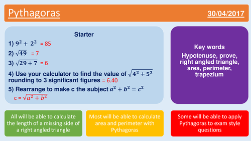 GCSE Pythagoras lesson with worksheet