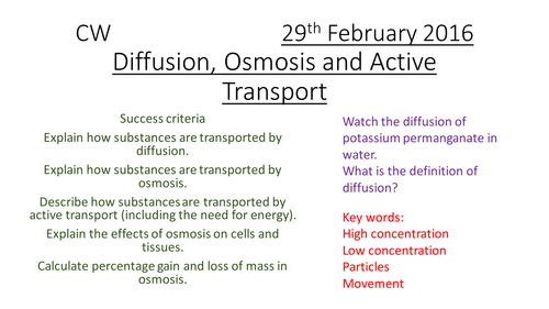 9-1 Transporting Substances - Diffusion, Osmosis, Active Transport