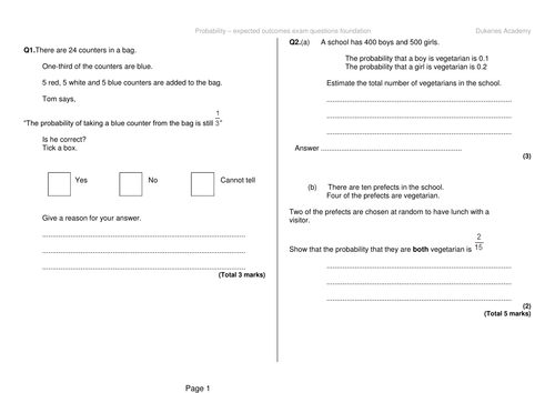 Probability exam questions bundle - foundation