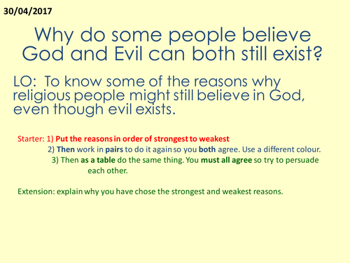 Christian responses to the problem of evil KS3 Year 7 Philosophy