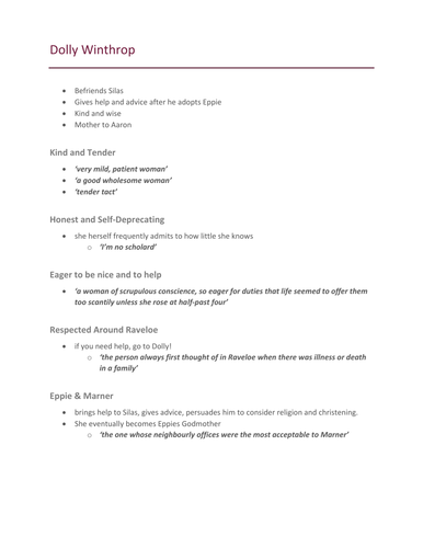 Silas Marner (IGCSE) - Character Notes - Dolly Winthrop