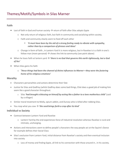 Silas Marner (IGCSE) - Themes/Motifs/Symbols Notes