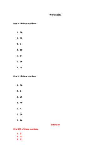 finding fractions of number worksheets teaching resources