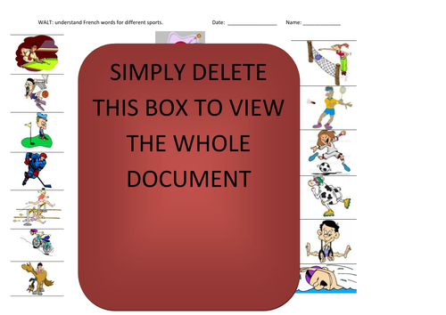 french sports matching worksheet quick and easy last minute french