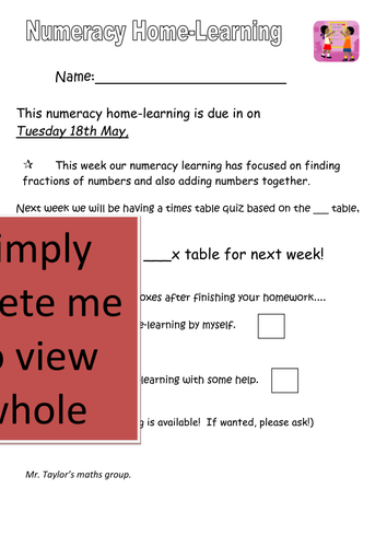 Partition and add up homework sheet ready to print out and send home