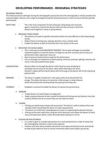 Developing Performance Skills - Rehearsal Strategies