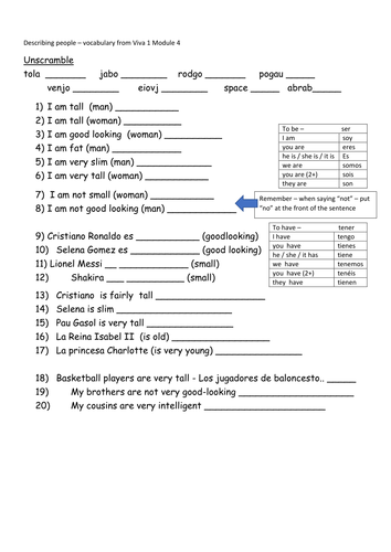 KS3  Spanish describing people viva 1 module 4
