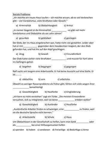 AQA GCSE German Gap fill and one topic identifier sentence