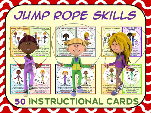 PE Jump Rope Skills (Individual)- 50 Instructional Cards