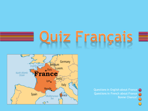 Introductory quiz for French lessons, ready for immediate use, with variety of topics.