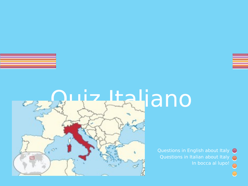 Italian Quiz ideal as an introduction to Italian. Fun, informative and ready for immediate use.