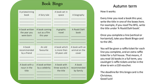Book Bingo whole school reading incentive
