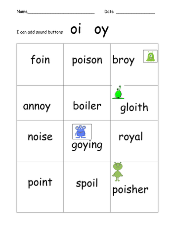 oi and oy phoneme real and alien words