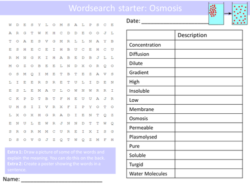 Science Biology Osmosis Wordsearch Crossword Anagrams Keyword Starters Homework Cover Lesson