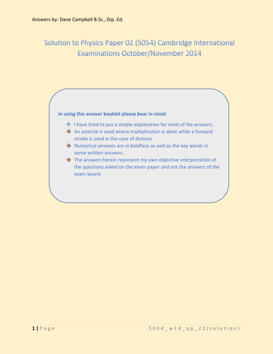 Solution to CIE Physics (5054) November 2014