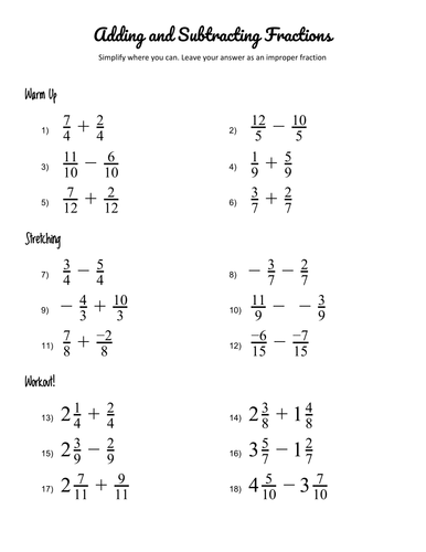 Adding And Subtracting Fractions With The Same Denominator | Teaching Resources