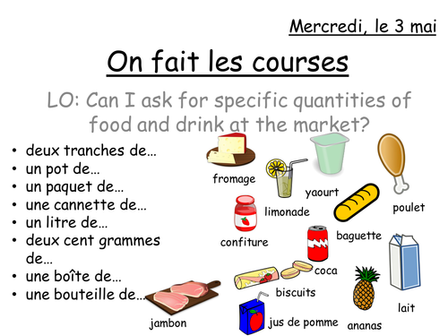 On fait les courses - shopping/quantities lesson powerpoint