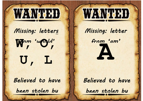WANTED contraction word posters