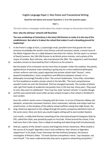 Mock Edexcel English Language GCSE Paper 2 Transactional Writing 