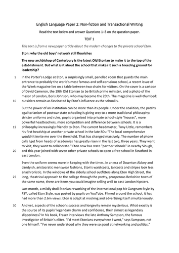 Mock Edexcel English Language GCSE Paper 2 (Transactional writing)