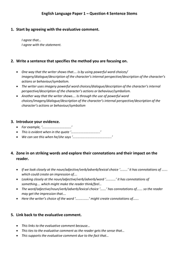 AQA English Language Paper 1 - Question 4 Essay Structure | Teaching ...