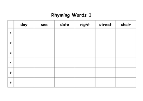 Rhyming words Year 1-3