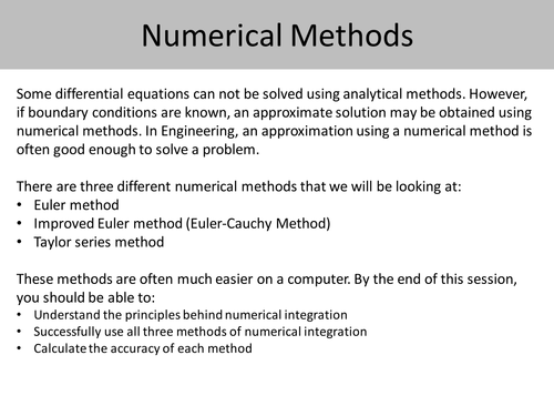 Numerical Methods For Solving 1st Order Differential Equations Teaching Resources