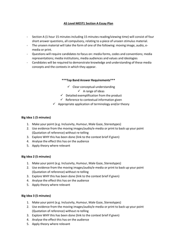 AS Level Media Studies - MEST1 Section A - Exam Structure