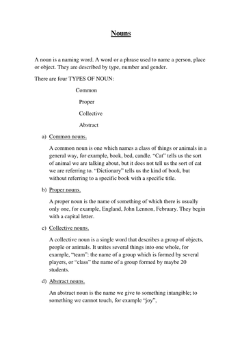 Nouns - types, number and gender + exercises to consolidate