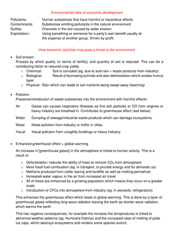 (I)GCSE Economic Development affecting the Environment Revision Notes