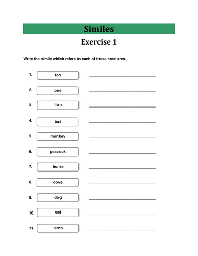 Similes-3 Exercises with complete answer key