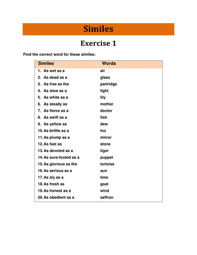 Similes-3 Exercise with complete answer key