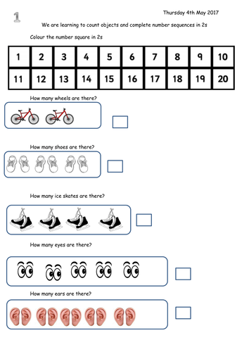 animal worksheet for kindergarten pairs sequences 2s by Counting joop09 in counting in and