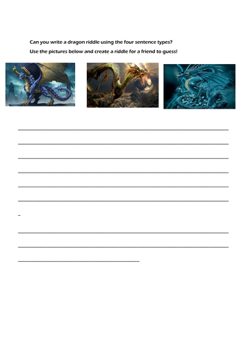 Year 2 Four Sentence Types Riddles - Dragon themed