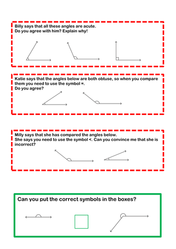 To identify and compare angles (acute, obtuse, reflex, right angles)