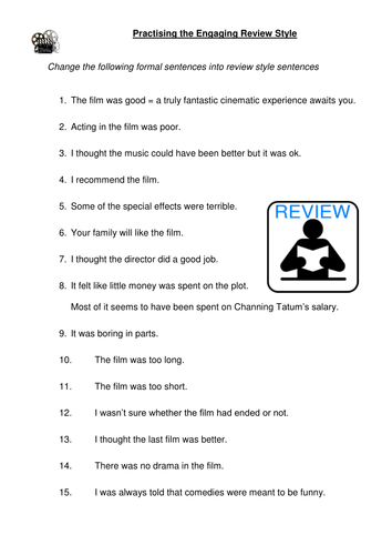 Review writing practising the review writing style teaching resources