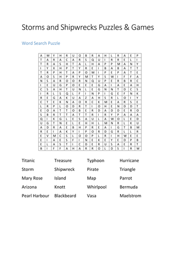 storms and shipwrecks word search and games