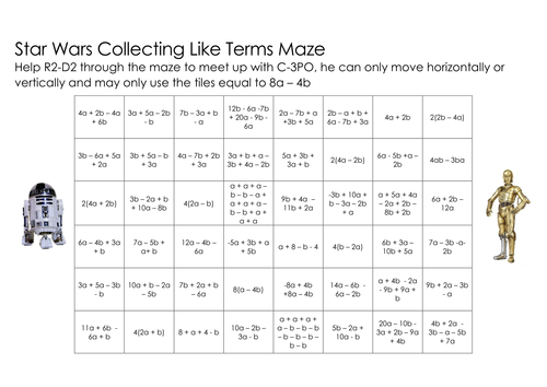 Collecting Like Terms Maze Teaching Resources