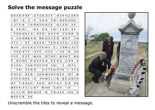 Solve the message puzzle about the Massacre at Wounded Knee
